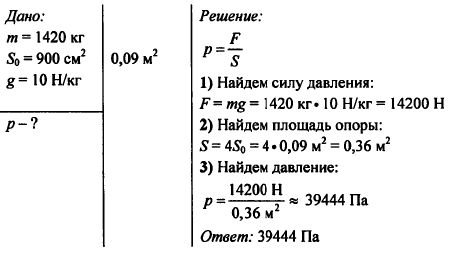 какое давление на дорогу оказывает автомобиль волга если его масса 1420 кг а площадь соприкосновения