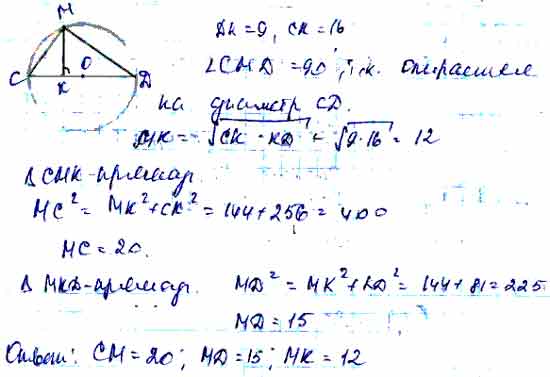 Из точки м лежащей на окружности с центром о