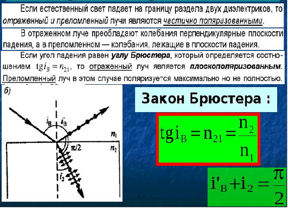 Закон брюстера имеет вид укажите на рисунке поляризацию лучей