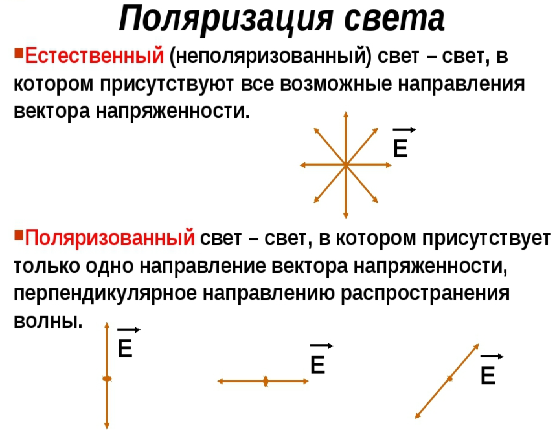 Естественная физика. Явление поляризации света. Сущность явления поляризации света. Поляризация света. Понятие поляризованного света.