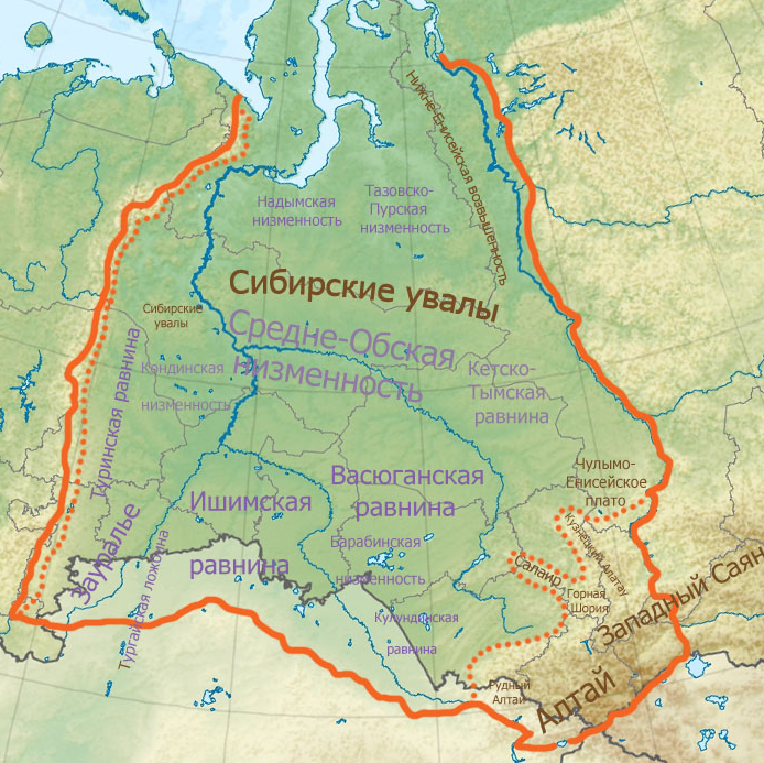 Западно сибирская равнина карта контурная карта