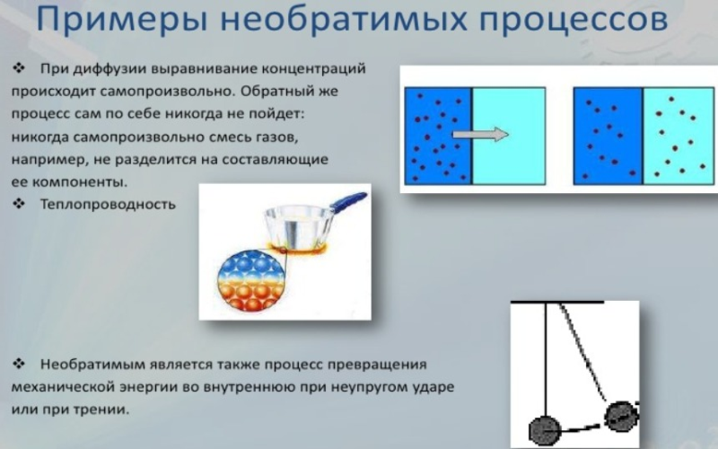 Необратимость в термодинамике. Примеры необратимых процессов. Необратимые процессы в термодинамике примеры. Обратимые процессы примеры. Пример обратимого процесса в термодинамике.